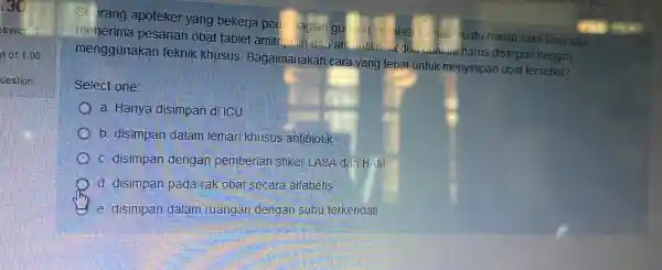 swe it of 100 ucstion Sebrang apoteker yang bekerja pac agian gue nginsa las mas suatu rumah sakit baru saja pesanan obat tablet amitr....