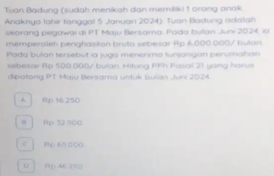 Tuan Badung (sudah menikah dan memiliki 1 orang anak Anaknya lahir tanggal 5 Januari 2024). Tuan Badung adalah seorang pegawai di PT Maju Bersama