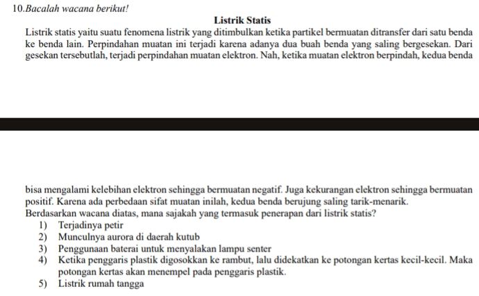 10.bacalah Wacana Berikut! Listrik Statis Listrik Statis Yaitu Suatu ...