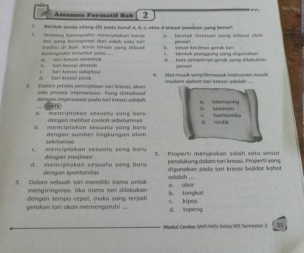 Asesmen Formatil Bab 2 Berilah Tanda Silang (x) Pada Huruf A,b,c , Atau ...