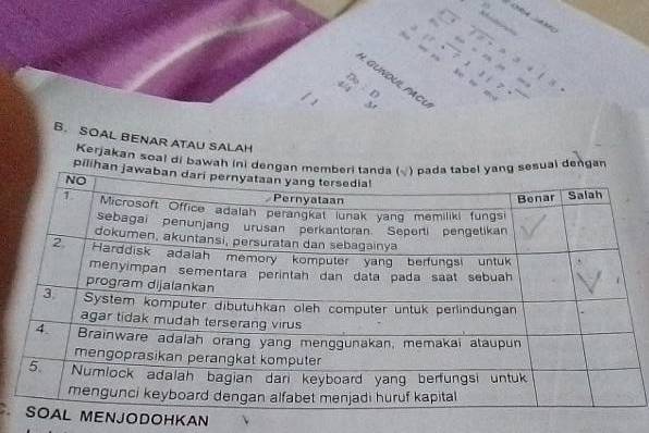 B. Soal Benar Atau Salah Kerjakan Soal Di Bawah Ini Dengan Memberi ...