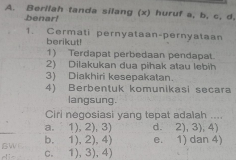 A. Berllah Tanda Silang (x) Huruf A,b,c,d , Benarl Cermati Pernyataan ...