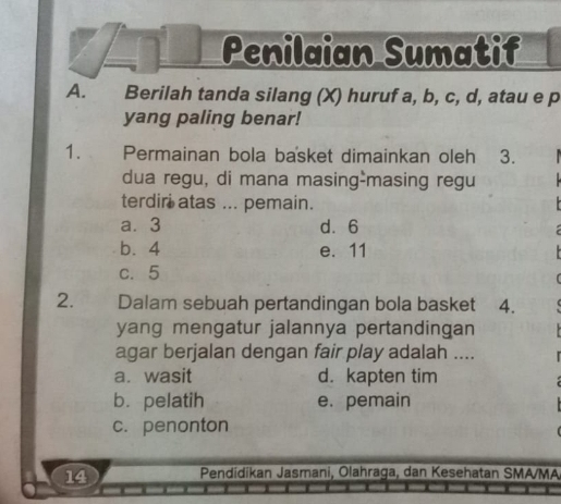 Penilaian Sumatif A. Berilah Tanda Silang (x) Huruf A,b,c,d , Atau E P ...