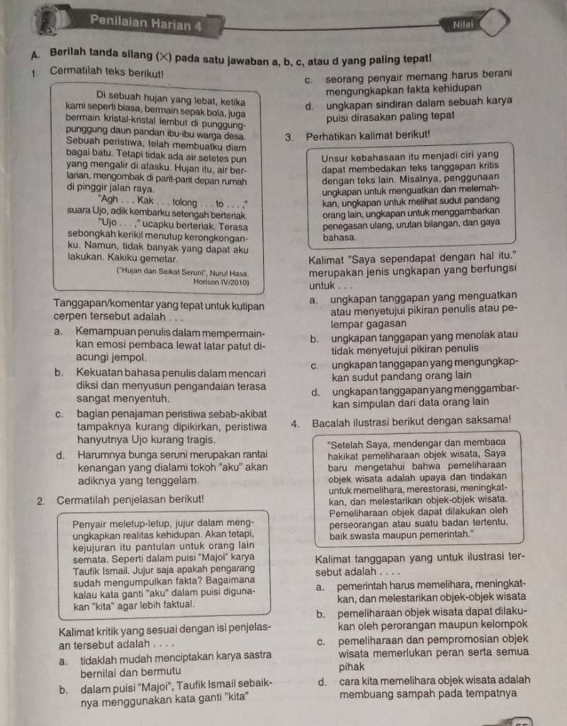 Penilaian Harian 4 Minal A. Berilah Tanda Silang (x) Pada Satu Jawaban ...