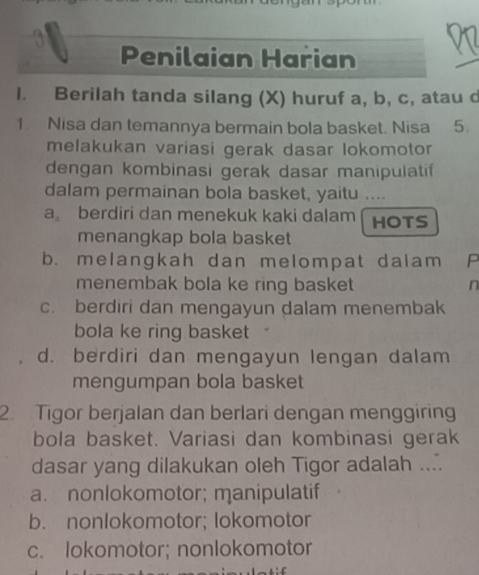 Penilaian Harian I. Berilah Tanda Silang (x) Huruf A,b,c , Atau Nisa ...