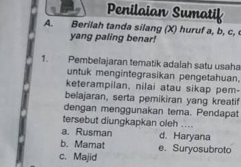 Penilaian Sumatif A. Berilah Tanda Silang (x) Huruf A,b,c , Yang Paling ...