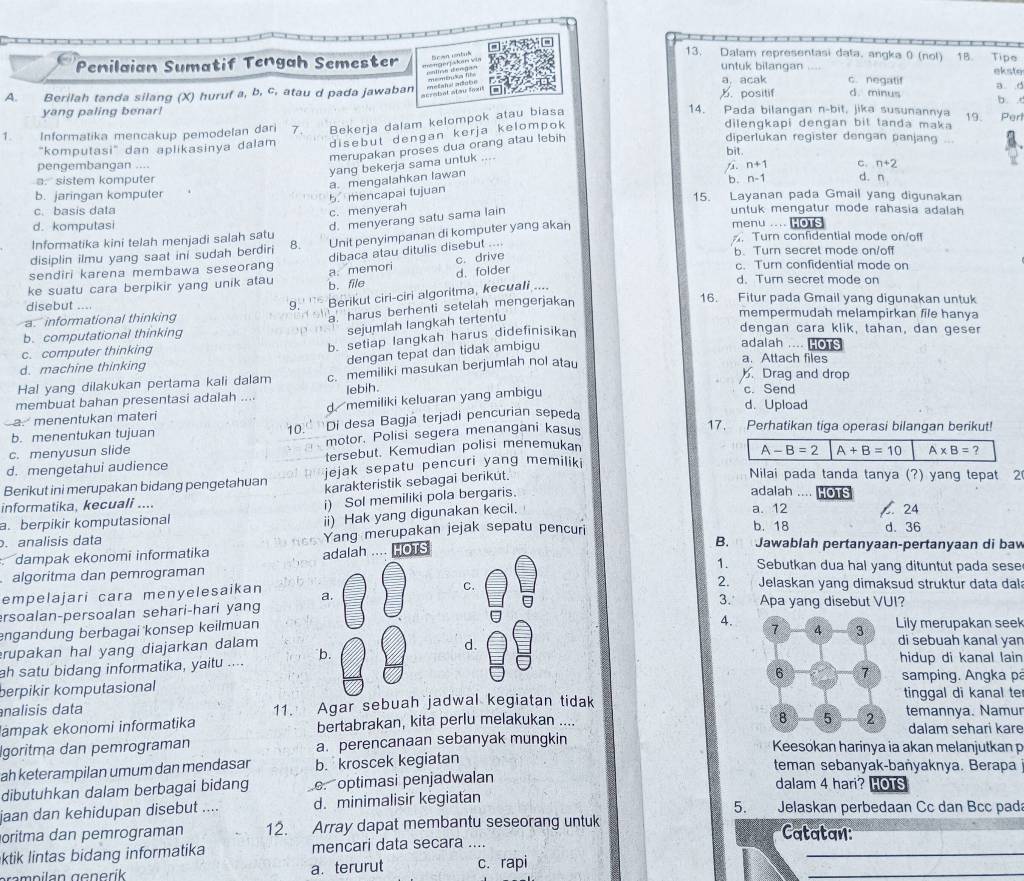 Penilaian Sumatif Tengah Semester A. Berilah Tanda Silang (x) Huruf A,b ...