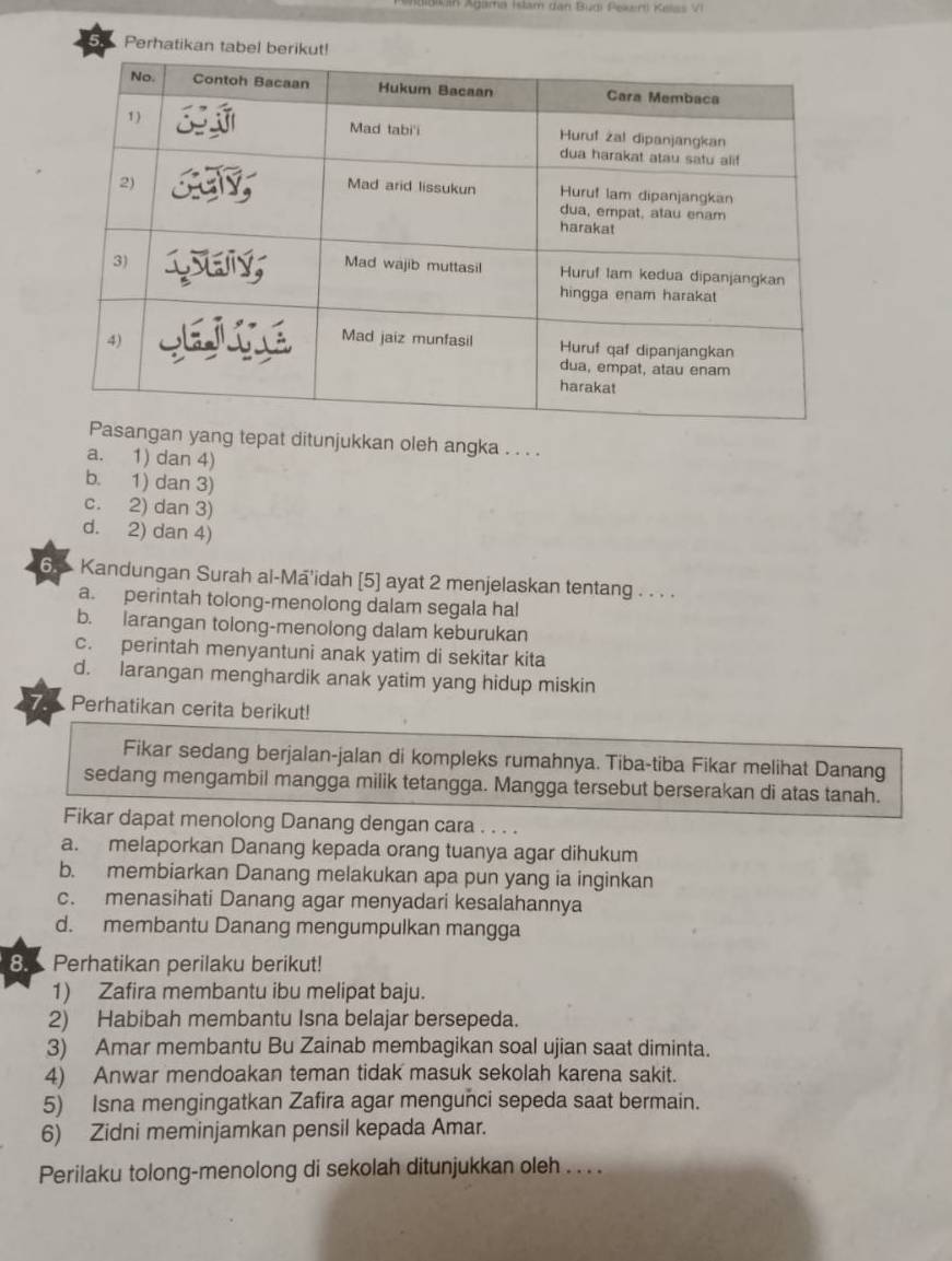 Perhatikan Tabel Berikut! No. Contoh Bacaan Hukum Bacaan Cara Membaca 1 ...