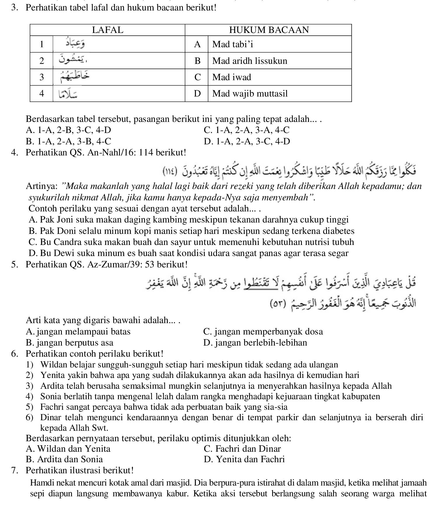 Perhatikan Tabel Lafal Dan Hukum Bacaan Berikut! Lafal Hukum Bacaan 1 ...