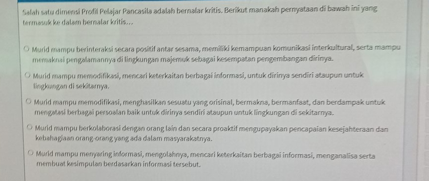 Salah Satu Dimensi Profil Pelajar Pancasila Adalah Bernalar Kritus ...