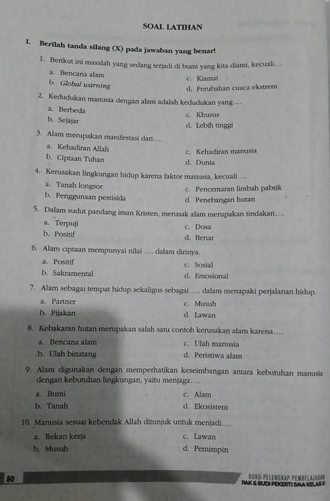 Soal Latihan I. Berilah Tanda Silang (x) Pada Jawaban Yang Benar ...