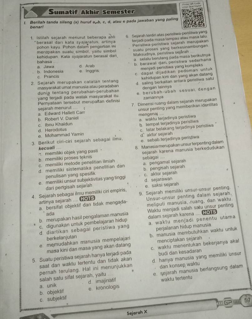 Sumatif Akhir Semester Berilah Tanda Silang (x) Huruf A,b,c,d , Atau E ...