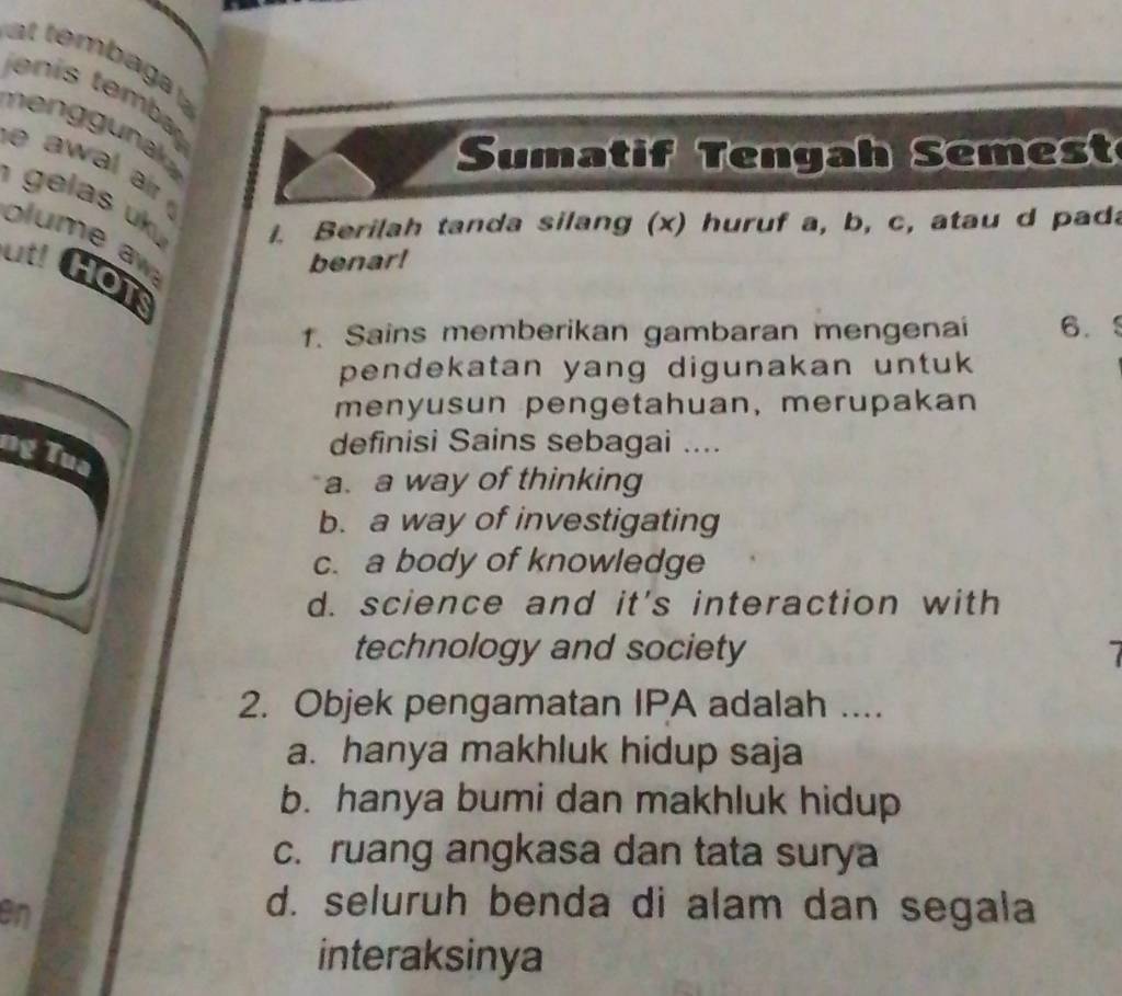 Sumatif Tengah Semest Berilah Tanda Silang (x) Huruf A,b,c , Atau D ...