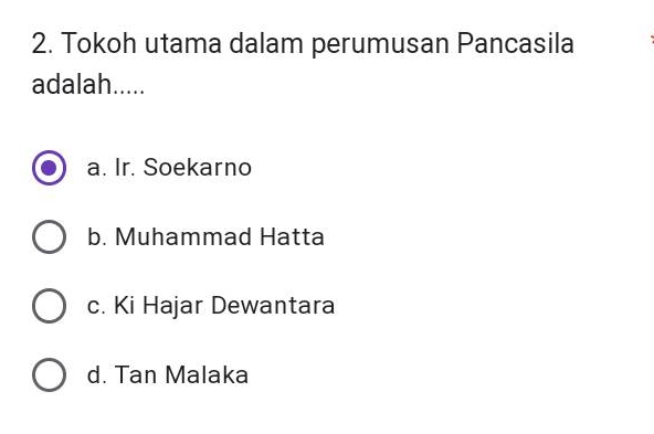 Tokoh Utama Dalam Perumusan Pancasila Adalah..... A. Ir. Soekarno B ...