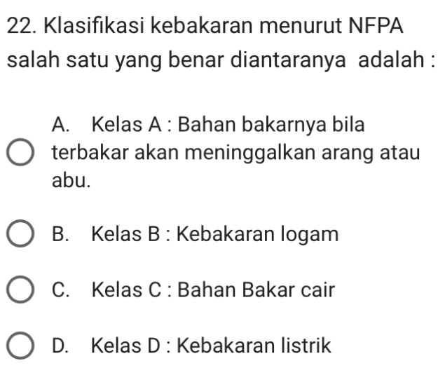 Klasifikasi Kebakaran Menurut Nfpa Salah Satu Yang Benar Diantaranya ...