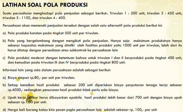 Latihan Soal Pola Produksi Suatu Perusahaan Menghadapi Pola Penjualan ...