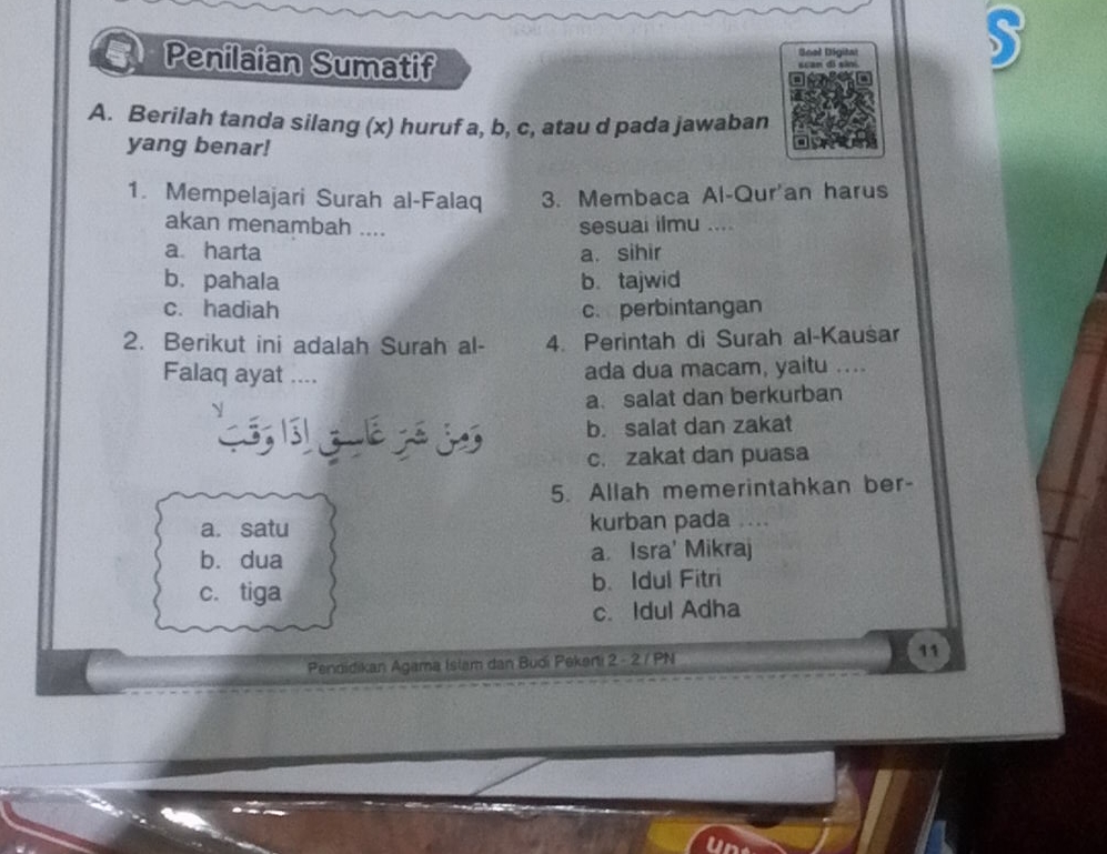 Penilaian Sumatif A. Berilah Tanda Silang (x) Huruf A,b,c , Atau D Pada ...