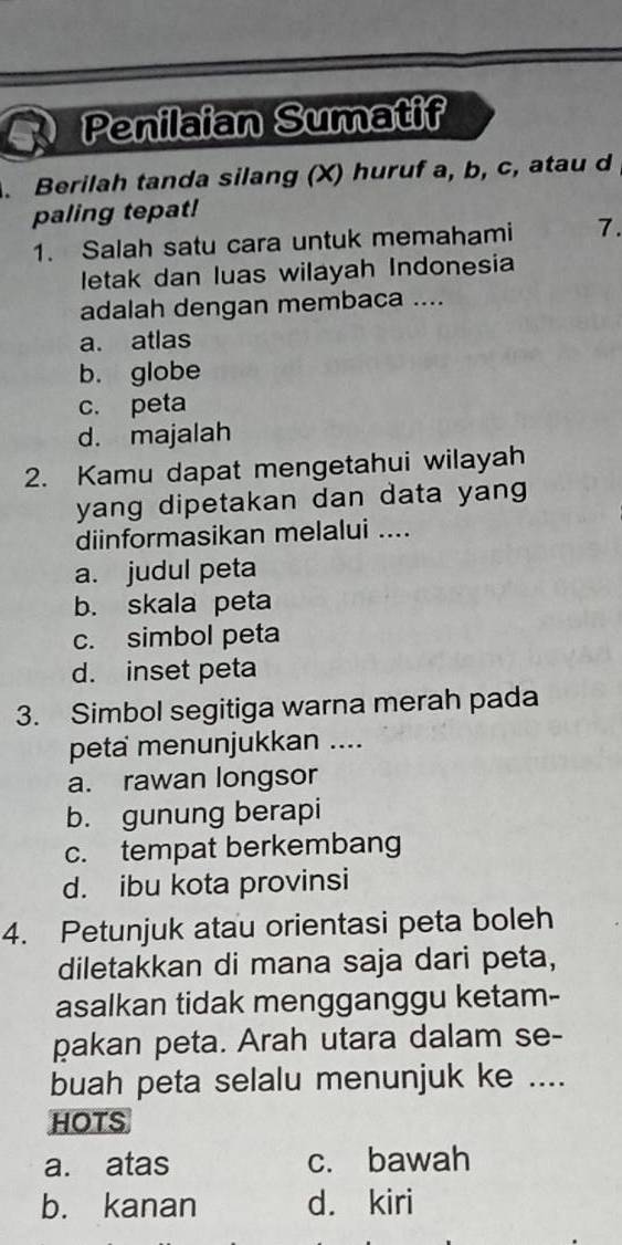 Penilaian Sumatif Berilah Tanda Silang (x) Huruf A,b,c , Atau D Paling ...