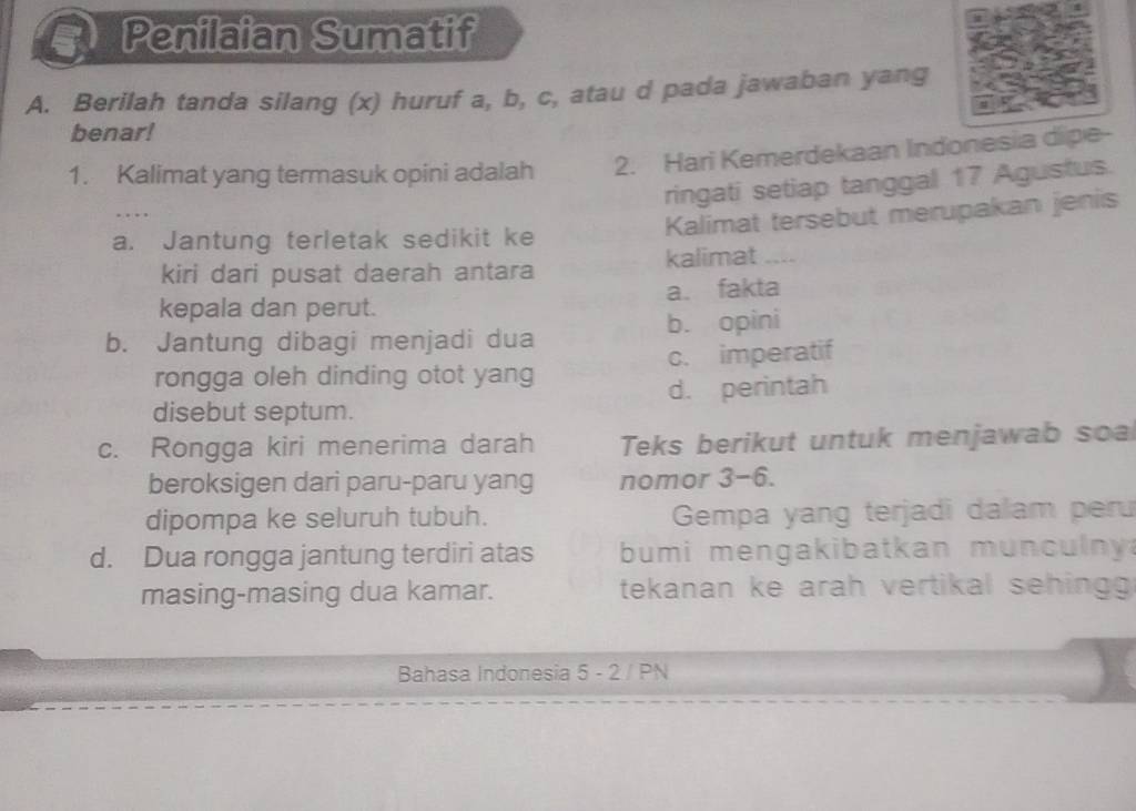 Penilaian Sumatif A. Berilah Tanda Silang (x) Huruf A,b,c , Atau D Pada ...