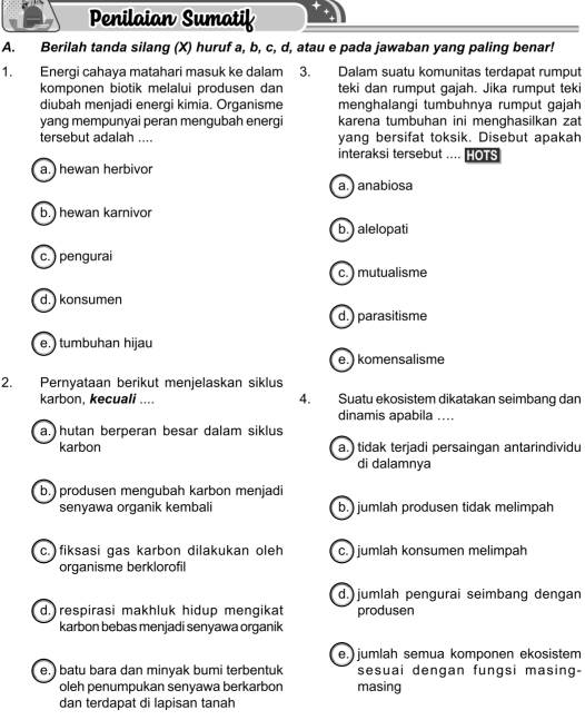 Penilaian Sumatif A. Berilah Tanda Silang (x) Huruf A,b,c,d , Atau E ...