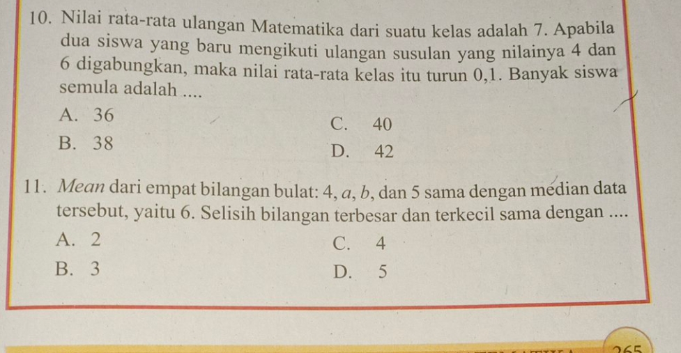 10. Nilai Rata-rata Ulangan Matematika Dari Suatu Kelas Adalah 7 ...