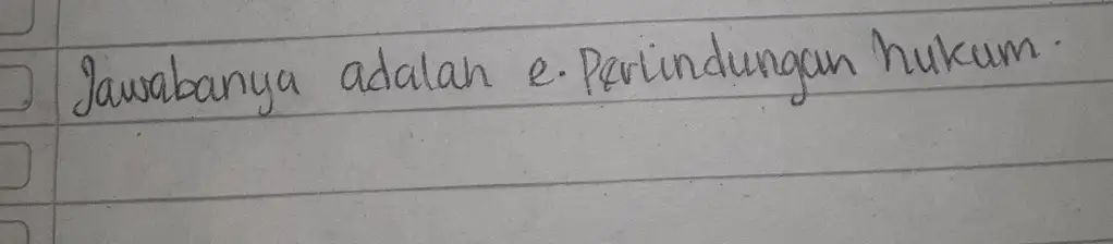 Jawabanya adalah e. Perindungan hukum.