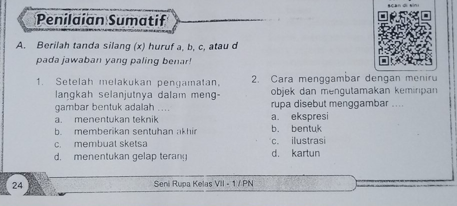 Penilaian Sumatif A. Berilah Tanda Silang (x) Huruf A,b,c , Atau D Pada ...