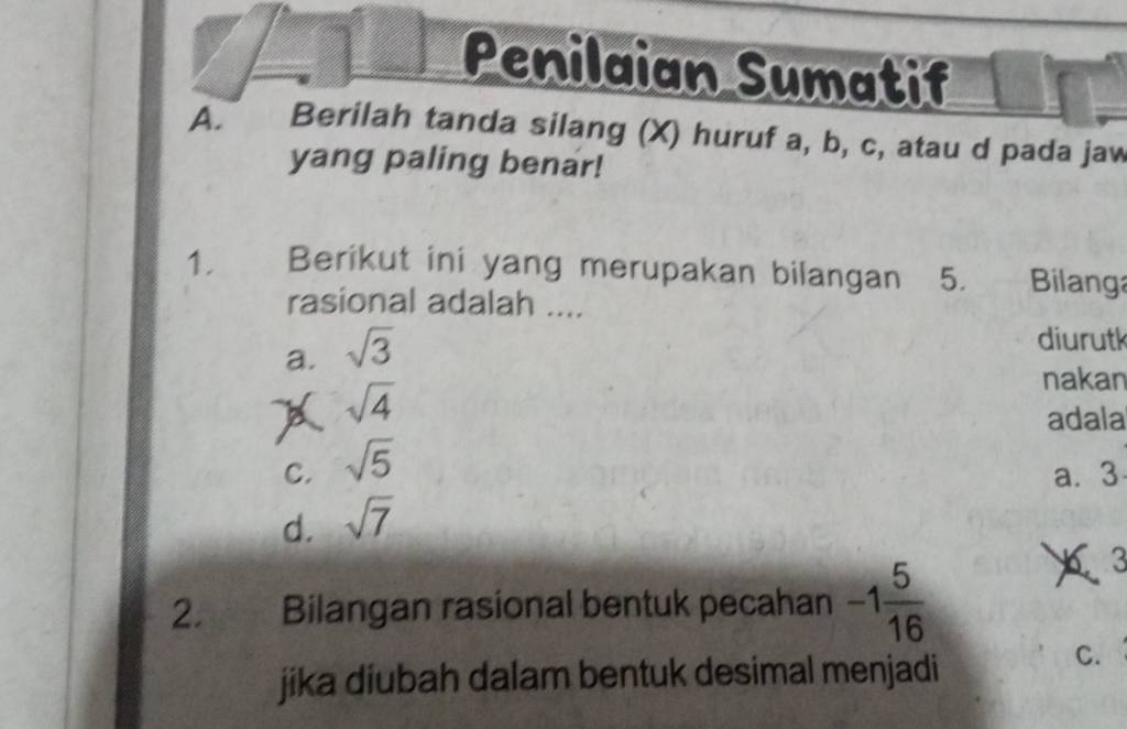 Penilaian Sumatif A. Berilah Tanda Silang (x) Huruf A,b,c , Atau D Pada ...