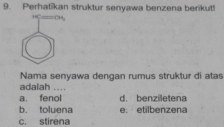 Perhatikan Struktur Senyawa Benzena Berikut! Nama Senyawa Dengan Rumus ...