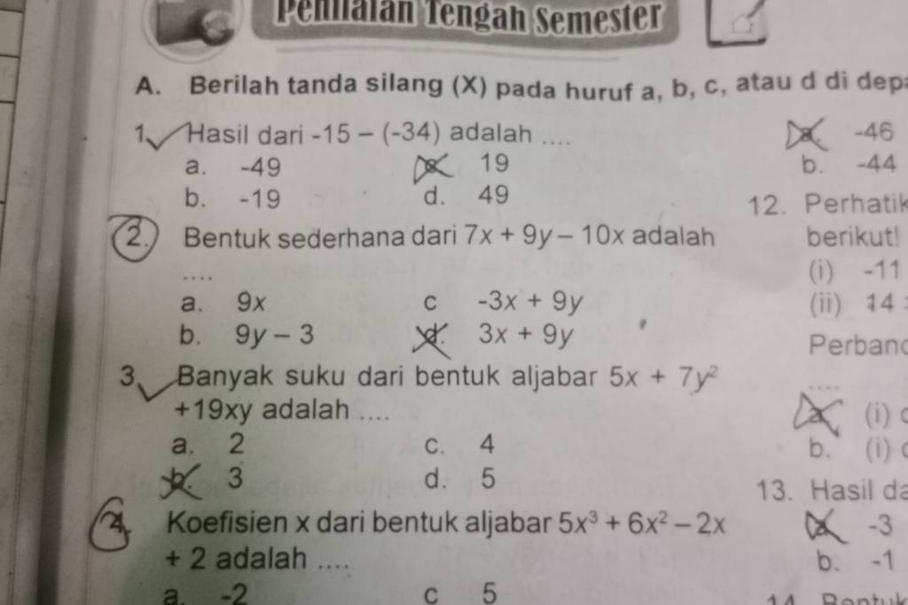 A. Berilah Tanda Silang (x) Pada Huruf A,b,c , Atau D Di Dep: Hasil ...