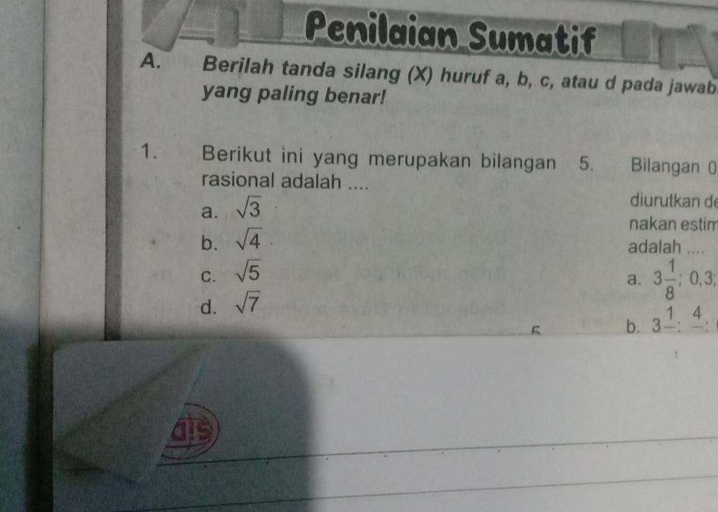 Penilaian Sumatif A. Berilah Tanda Silang (x) Huruf A,b,c , Atau D Pada ...