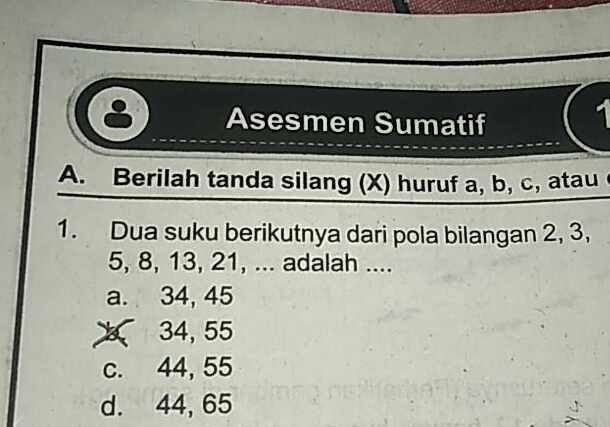 Asesmen Sumatif A. Berilah Tanda Silang (x) Huruf A,b,c , Atau Dua Suku ...