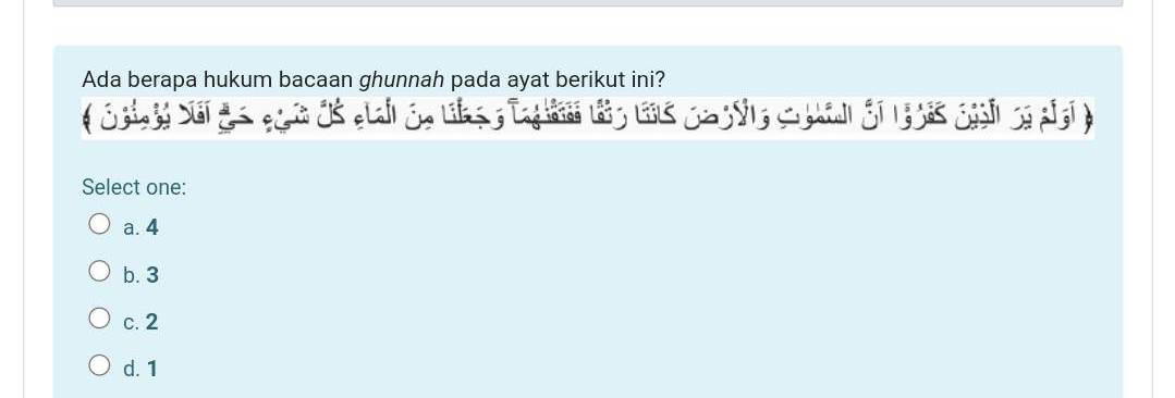 Ada Berapa Hukum Bacaan Ghunnah Pada Ayat Berikut Ini? Select One: A. 4 ...