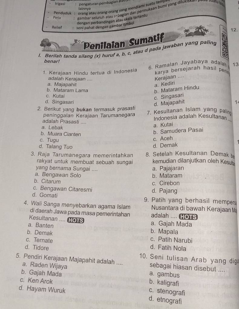 Penilaian Sumatif Berilah Tanda Silang (x) Huruf A,b,c , Atau D Pada ...