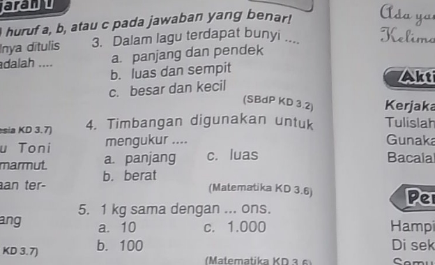 Huruf A,b , Atau C Pada Jawaban Yang Benarl Inya Ditulis 3. Dalam Lagu ...