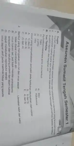 A. Tugas Asesmen Sumatif Tengah Semester 1 Nilai 1. Carilah data di Indonesia yang terancam 2 Analisisiah usaha-usai berbagai spesies hewan dan tumbuhancegah punahnya