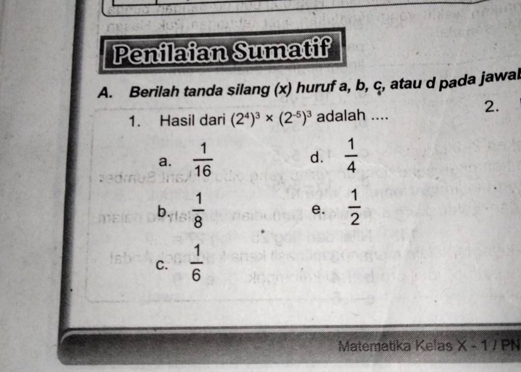 Penilaian Sumatif A. Berilah Tanda Silang (x) Huruf A,b,c , Atau D Pada ...