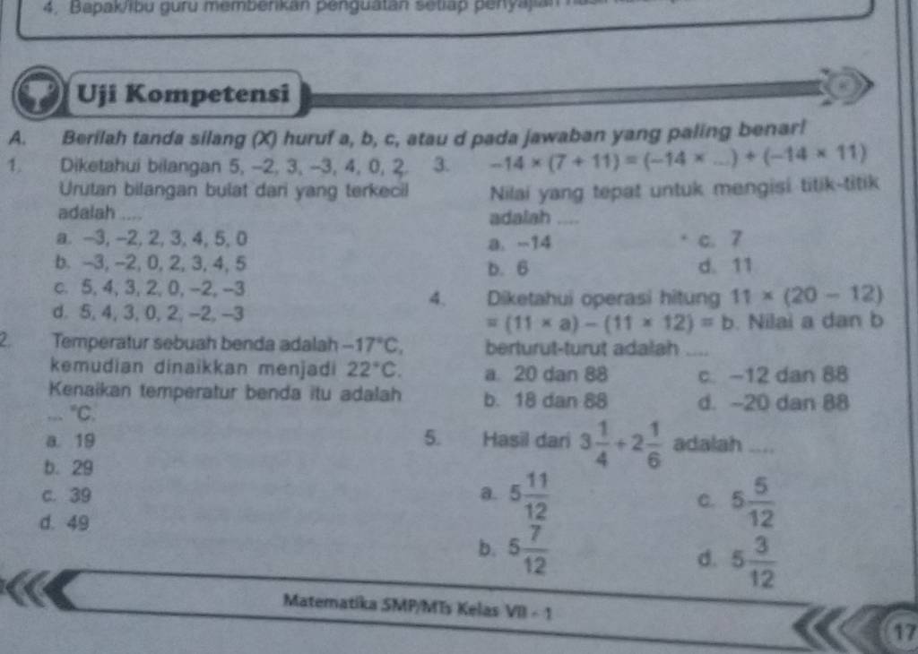 Uji Kompetensi A. Berilah Tanda Silang (x) Huruf A,b,c , Atau D Pada ...