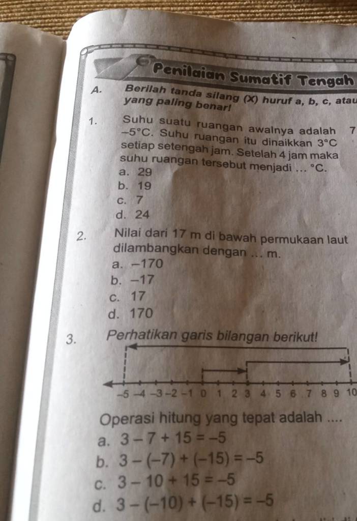 Penilaian Sumatif Tengah A. Berilah Tanda Silang (x) Huruf A,b,c , Atal ...