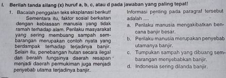 Berilah Tanda Silang (x) Huruf A,b,c , Atau D Pada Jawaban Yang Paling ...