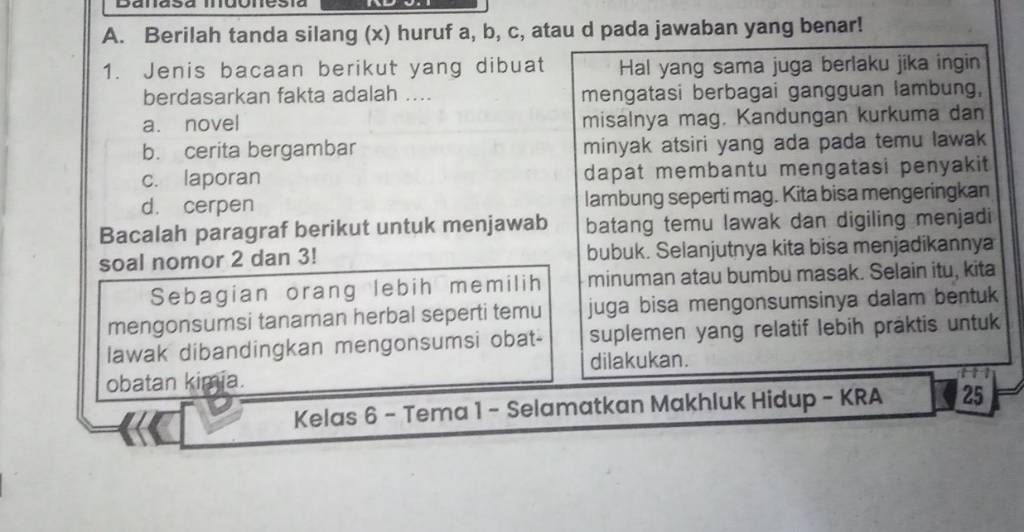 A. Berilah Tanda Silang (x) Huruf A,b,c , Atau D Pada Jawaban Yang ...