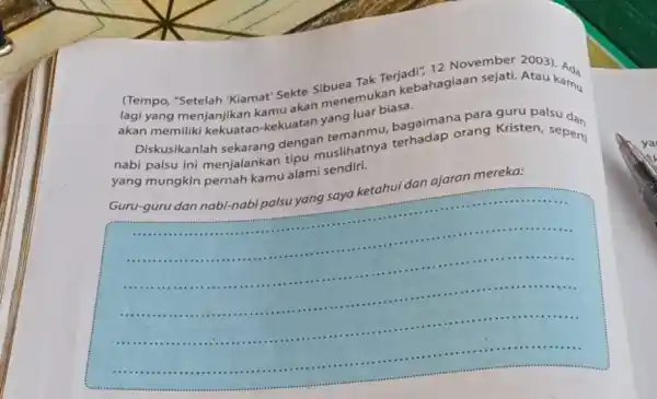 12 November 2003). Ad. (Tempo, "Setelah "Klamat Sekte Sibued Tak Terjadbahagiaan kamu akan memiliki computan-kekuatan meng luar biasa. temanmu bagaiman orang Ristenal sudan Diskusikanlah