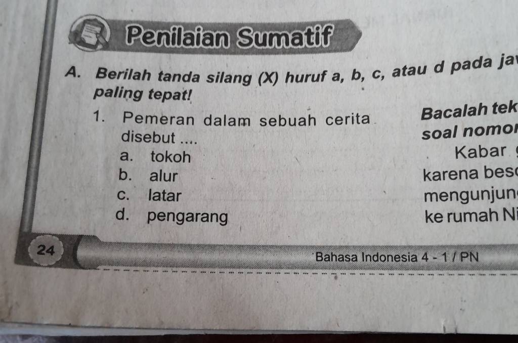 Penilaian Sumatif A. Berilah Tanda Silang (x) Huruf A,b,c , Atau D Pada ...